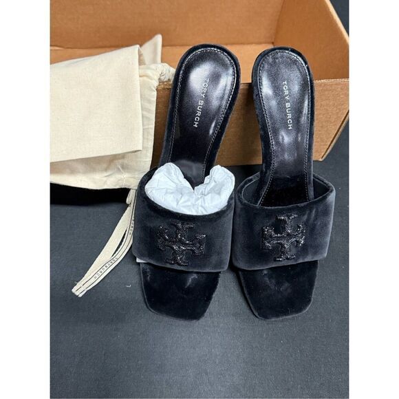 Tory Burch Eleanor Black Pave Mule Sandals 65mm 7.5 - Picture 1 of 7
